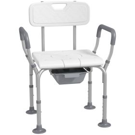 HOMCOM 3-in-1 Adjustable Shower Chair, with Back & Arms, Height Adjustable, Bedside Commode, Non-Slip, White