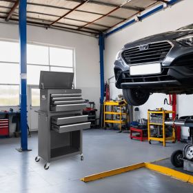 Tool Chest, 8-Drawer Rolling Tool Storage Cabinet with 2 in 1 Detachable Top Tool Box, Liner, Lockable Wheels, Side Hooks, Locking Mechanism