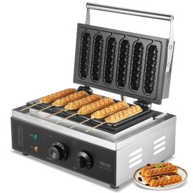 VEVOR Commercial Waffle Stick Maker, 6PCS 1500W Waffle Baker Machine, Non-Stick Stainless Steel Corn Hot Dog Waffle Iron with Temp and Time Contr