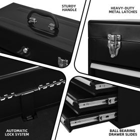 Metal Tool Box with 4 Drawers Portable Steel Tool Chest with Metal Cylinder Lock and Latch Closure, Liner, Powder coating, suitable for Garage