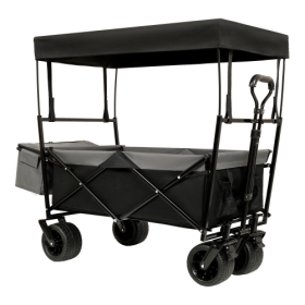 480Lbs Collapsible Wagon With Canopy,Wagon Stroller With 7 All-Terrain Wheels, Lightweight Foldable Wagon, Large Capacity For Camping, Shopping, (Color: Black)