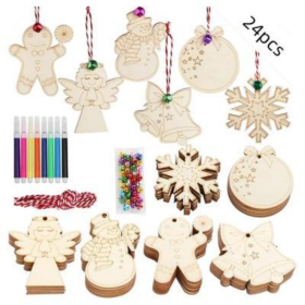 Wooden Christmas Ornaments Blank Wooden Discs With Holes (Option: 24pcs)