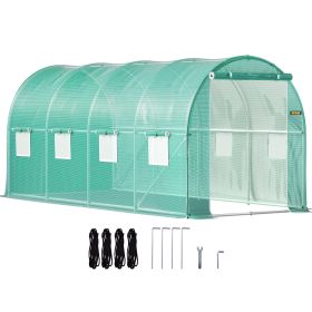 VEVOR Walk-in Tunnel Greenhouse, 15 X 7 X 7 Ft Portable Plant Hot House W Galvanized Steel Hoops, 1 Top Beam, Diagonal Poles, Zippered Door & 8 R (Option: Default)