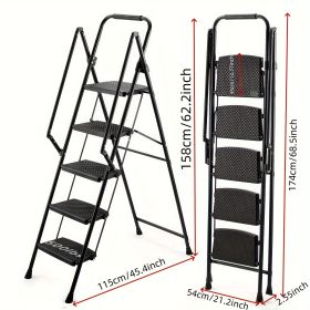 Metal-plastic Folding Stepladder (Color: Black)