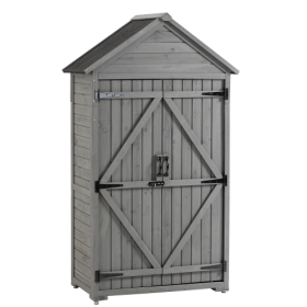 Outdoor Storage Cabinet, Garden Wood Tool Shed, Outside Wooden Shed Closet With Shelves And Latch For Yard 39.56x 22.04x 68.89 (Color: Grey)