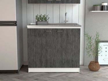 Salento Utility Sink With Cabinet, Double Door Cabinet (Color: Smokey Oak / White)