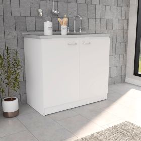 Salento Utility Sink With Cabinet, Double Door Cabinet (Color: White)