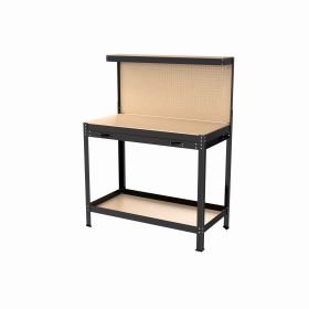 63" Tools Cabinet Working Tables Workbench Tool Storage Workshop Table with Drawers and Pegboard (Color: as Pic)