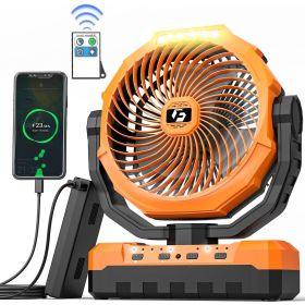 Camping 12000mAh Fan - 9-Inch Rechargeable Battery Operated Fan  USB Table Fan with 4 Speeds (Color: Orange)
