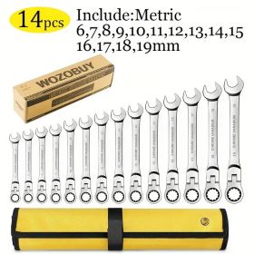Flex head ratchet set combination end wrench set chrome vanadium steel hand tool socket key ratchet set (Quantity: 14Pcs)