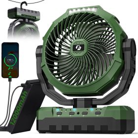 Camping 12000mAh Fan - 9-Inch Rechargeable Battery Operated Fan  USB Table Fan with 4 Speeds (Color: Green)