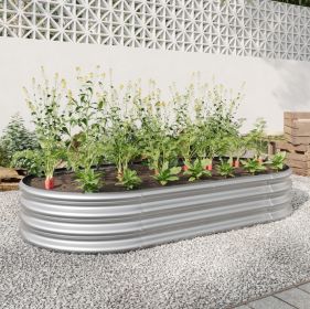 Oval Large Metal Raised Garden Bed For Plants, Vegetables, Flowers (Color: Silver)