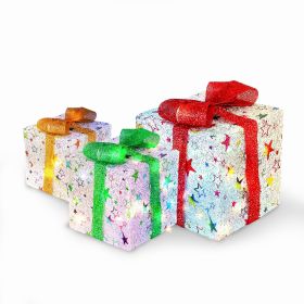 Star-Deer Pattern Options -- Set Of 3 Christmas Lighted Gift Boxes Xmas Present Ornament 50 LED Christmas Box Decorations With Ribbon Bows IP44 W (Option: Star)